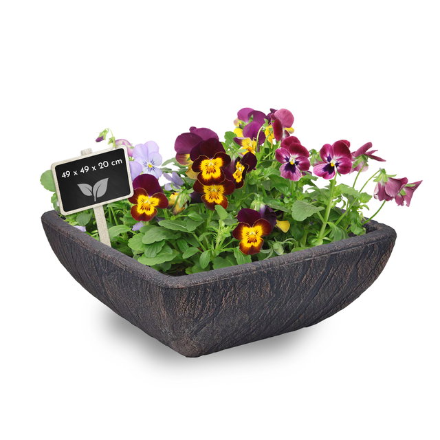 Pflanzschale aus Kunststoff, eckiger Pflanztopf, Grabschale, Bronze-Optik